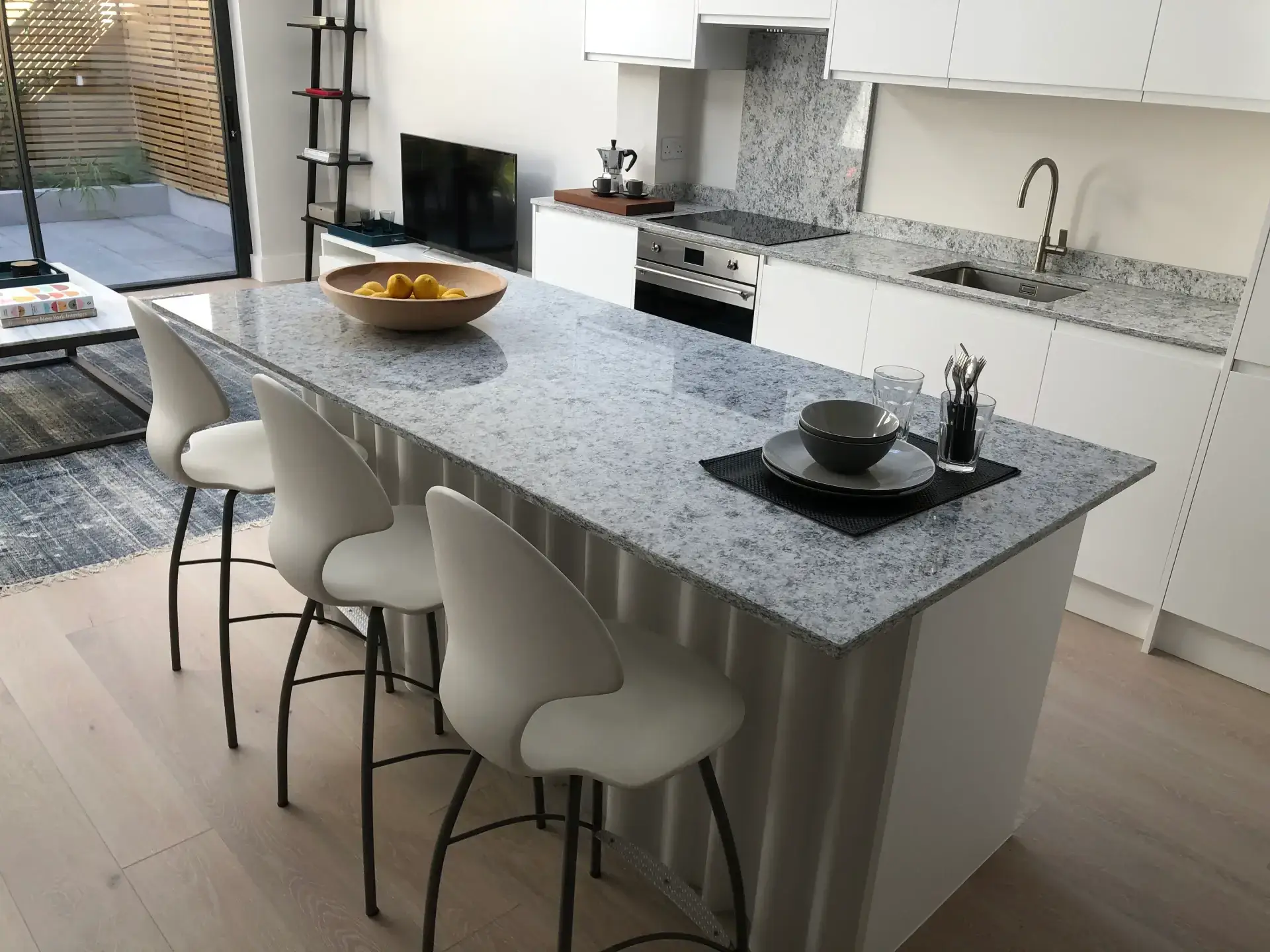 Modern Kitchen With Granite Island.
