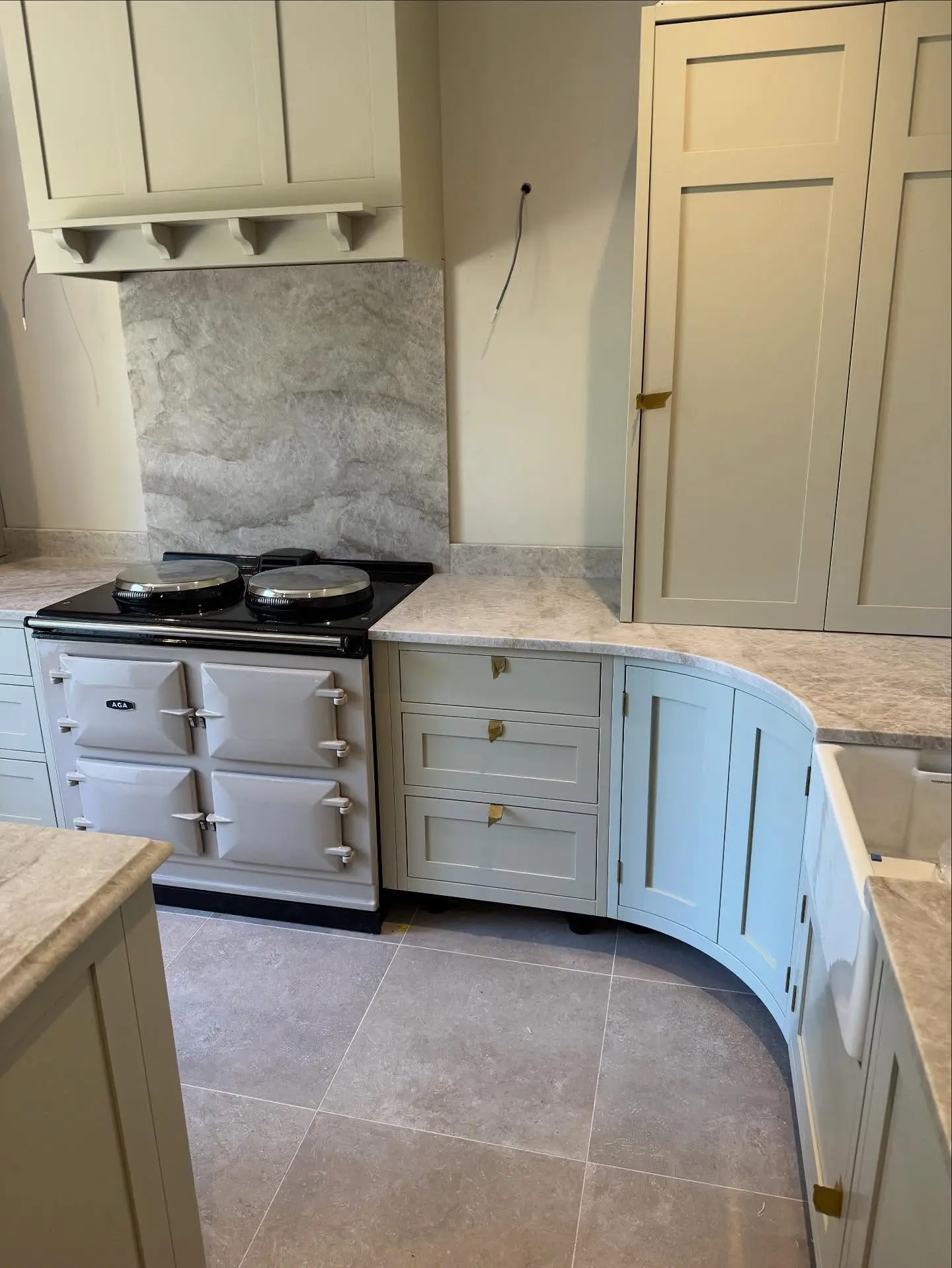 Sage Green Kitchen With Quartz Worktops